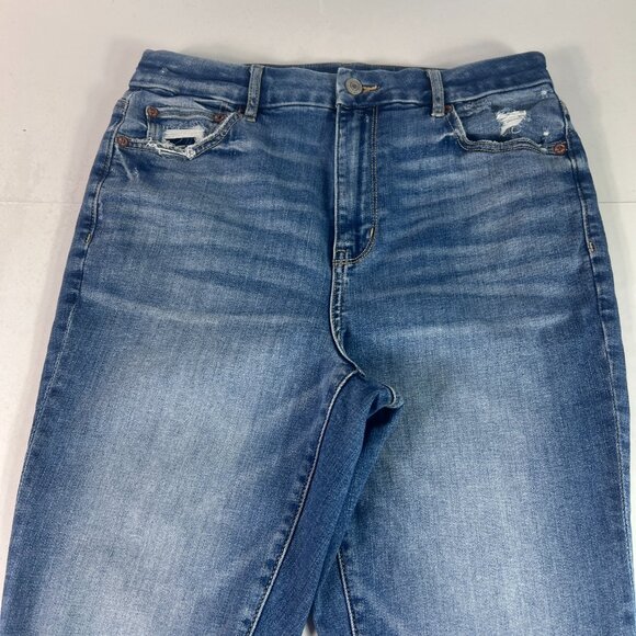 American Eagle Jean Women 30x27* Super High Rise Flare Blue Raw Hem Denim Tag 8S - Picture 2 of 16